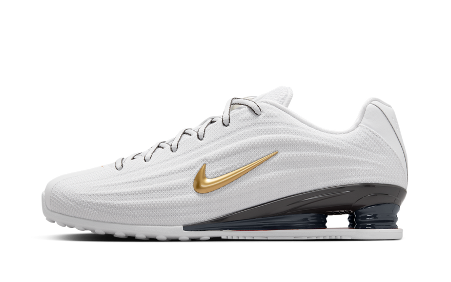 Nike Shox Z White Metallic Gold — Chaussures blanches avec doré et technologie Shox