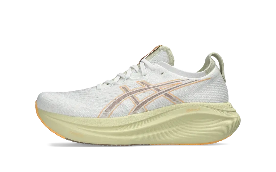 ASICS Gel-Nimbus 27 White Fawn: amorti maximal et style pour vos kilomètres