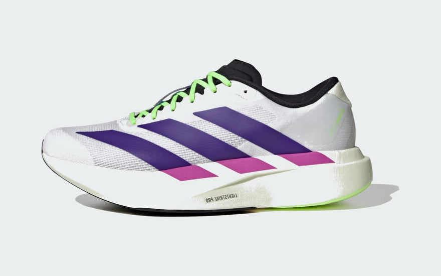 Adidas Adizero Evo SL White Purple Lime Burst: velocidad y ligereza para competir