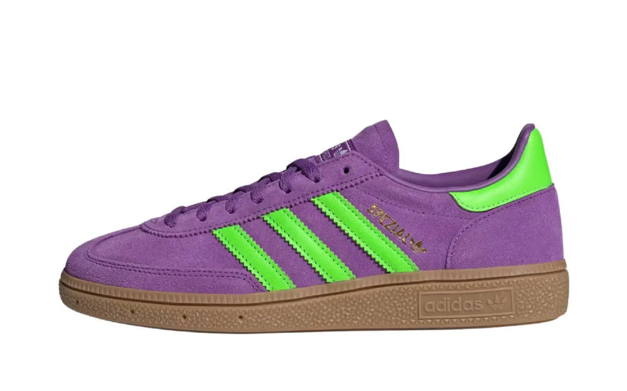 Adidas Handball Spezial Elastic Active Purple Solar Green — estilo retro y ajuste elástico