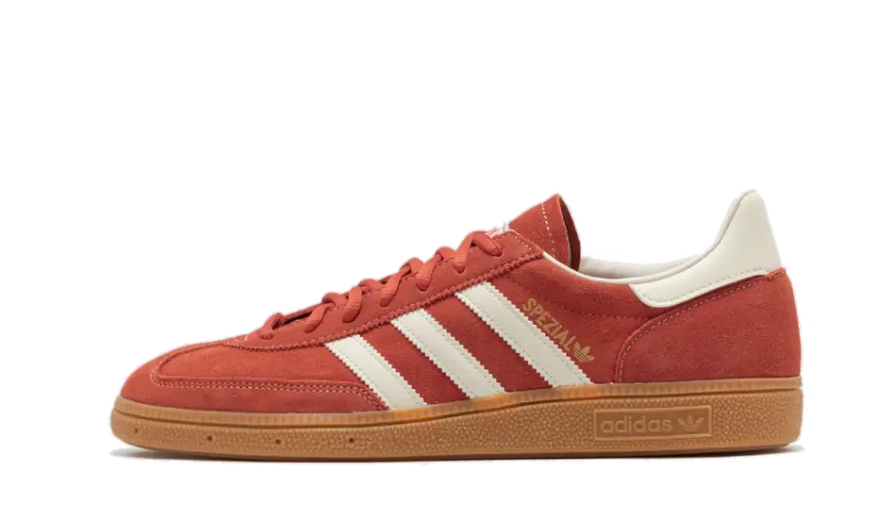 Adidas Handball Spezial Preloved Red Gum: Red suede sneakers with a gum sole and vintage style