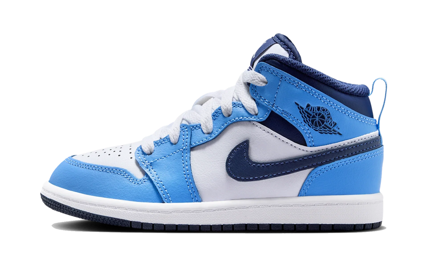 Air Jordan 1 Mid University Blue Midnight Navy (PS): el colorway UNC en talla mini que domina 2026