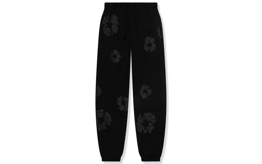 Denim Tears Bawełniane Spodnie Dresowe Wianek Czarne Monochromatyczne: czarne bawełniane spodnie dresowe, które podkreślają twój wygląd