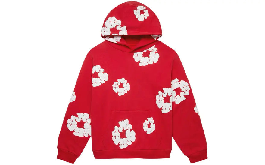 Denim Tears The Cotton Wreath Sweatshirt Red — red sweatshirt with message