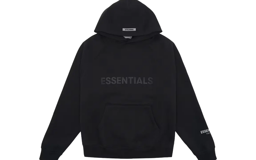 Felpa con cappuccio Fear of God Essentials con logo applicato SS20 Stretch Limo — La felpa nera essenziale che ti serve