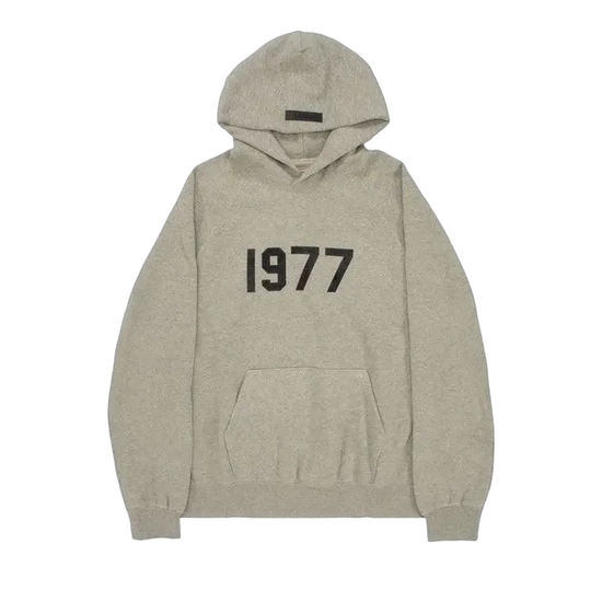 Fear of God Essentials kapucnis pulóver FW22 1977 Sötét Zabpehely — A városi viselet alapvető pulóvere