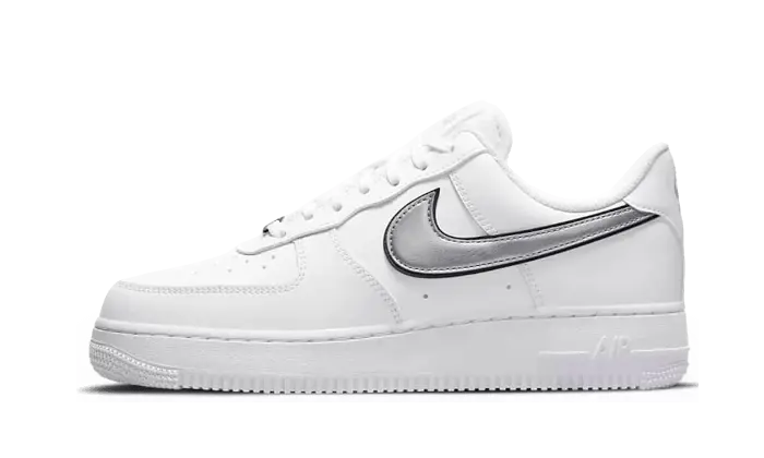 Nike Air Force 1 Low Essential White Metallic Silver — Ténis brancos minimalistas com toque metálico