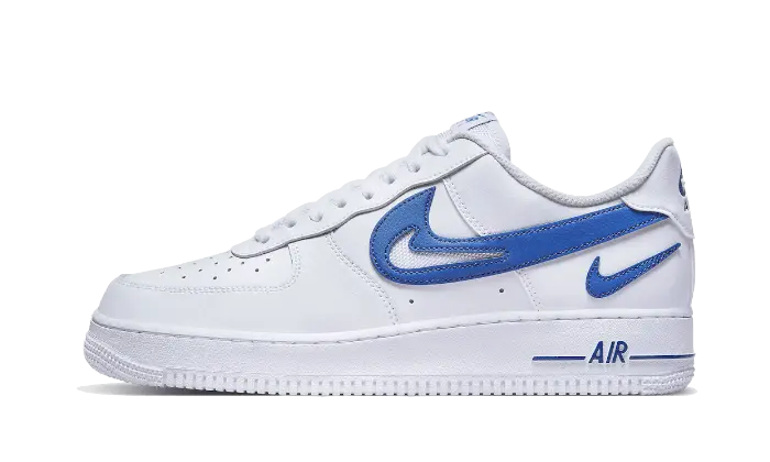 Nike Air Force 1 Low '07 FM Cut Out Swoosh White Game Royal — Swoosh recortado e couro de alta qualidade