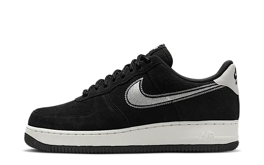 Nike Air Force 1 Low '07 LV8 Zwart Zeil Geborduurde Swoosh — klassieke vernieuwde voor jouw stedelijke stijl