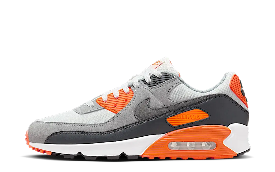 Nike Air Max 90 Summit White Safety Orange Dark Smoke Grey Smoke Grey — Retro mit Haltung und Bequemlichkeit