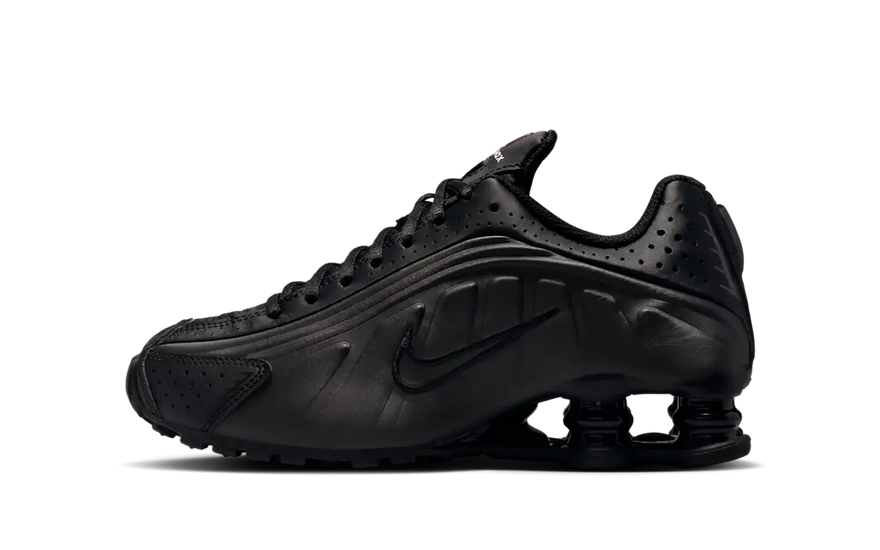 Nike Shox R4 Black Bright Crimson: Futuristic style with Shox cushioning
