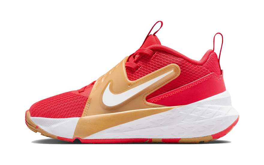 Nike Team Hustle D 12 University Red Metallic Gold (PS): la zapatilla de baloncesto infantil que aguanta el recreo y la cancha