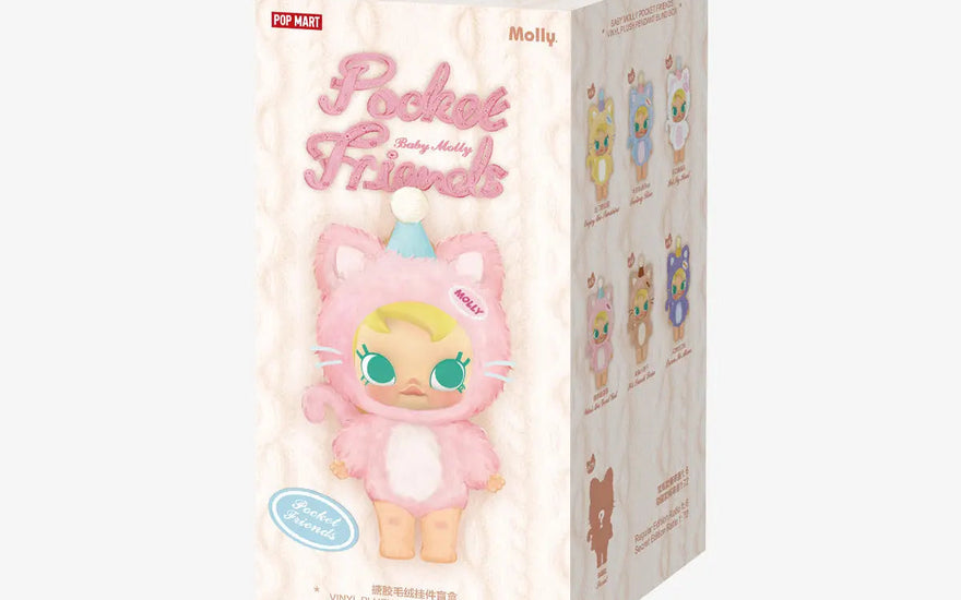 Pop Mart Baby Molly Pocket Friends Série vinylový plyšový přívěsek v blind boxu: Mini kawaii přívěsky na klíče ke sbírání