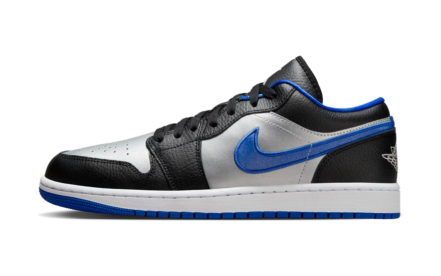 Air Jordan 1 Low Black Game Royal Metallic Platinum: urban style with sophisticated shine