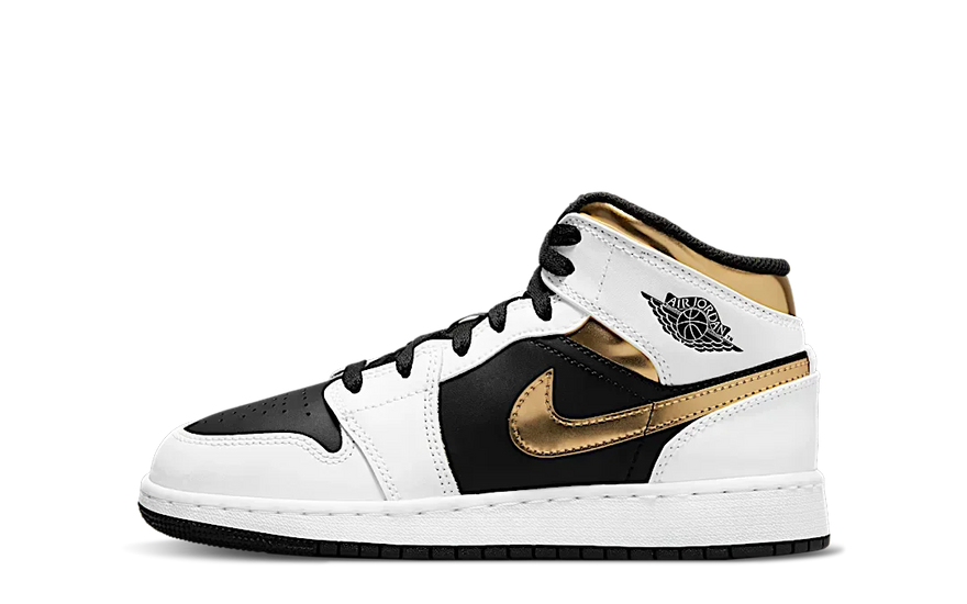 Air Jordan 1 Mid White Gold Black — Elegancia urbana que destaca