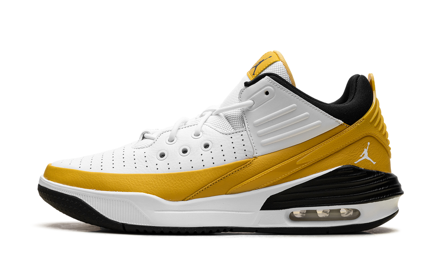 Air Jordan Max Aura 5 White Yellow Ochre: urban style with Max Air cushioning