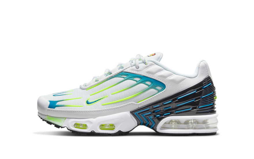 Nike Air Max Plus 3 White Volt Marina: estilo audaz y confort todo el día