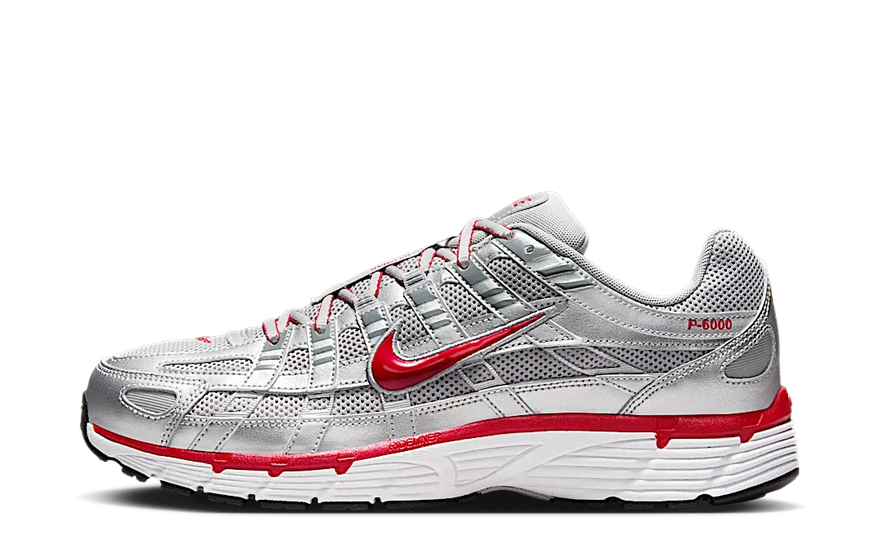 Nike P-6000 Metallic Silver Gym Red — Zapatillas retro-metal para looks urbanos