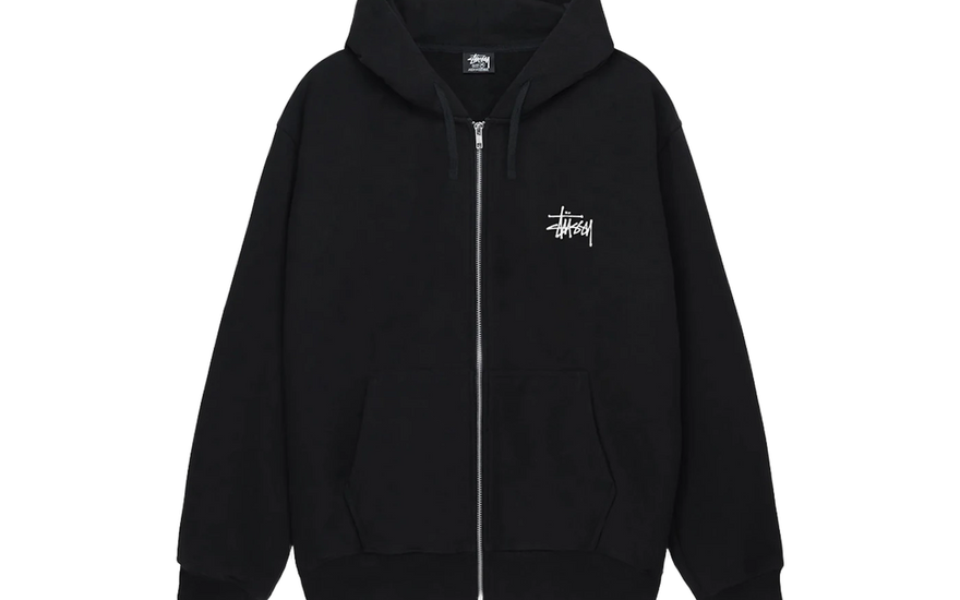 Stussy Basic Stussy Zip Hoodie Black: the essential streetwear sweatshirt
