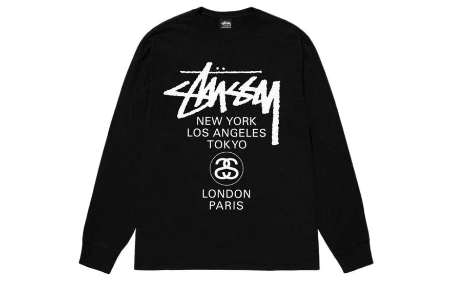 Stussy World Tour LS Tee Black — the essential black streetwear tee