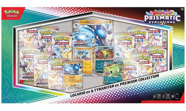 2025 Pokémon Scarlet & Violet Prismatic Evolutions Lucario ex & Tyranitar ex Premium Collection (Sam's Club Exclusive) - View 1 | Next Step