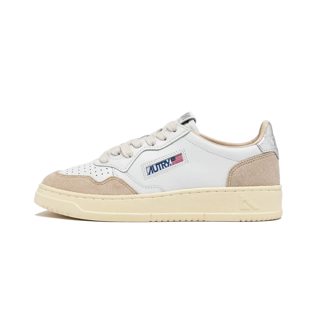 Autry Medalist Leather Low White Silver Beige (Women's)