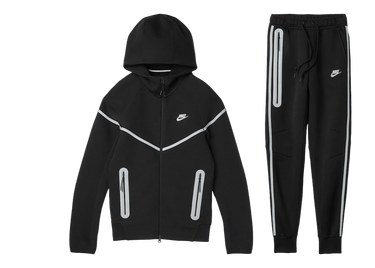 Nike Sportswear Tech Fleece Full Zip Hoodie & Joggers Reflective Details Set Black/Bemis Silver | Next Step