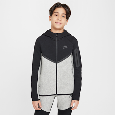 Nike Sportswear Tech Fleece Older Kids' Full-Zip Hoodie Dark Grey Heather/Black/Black/Black - HV5867-064 - View 1 | Next Step