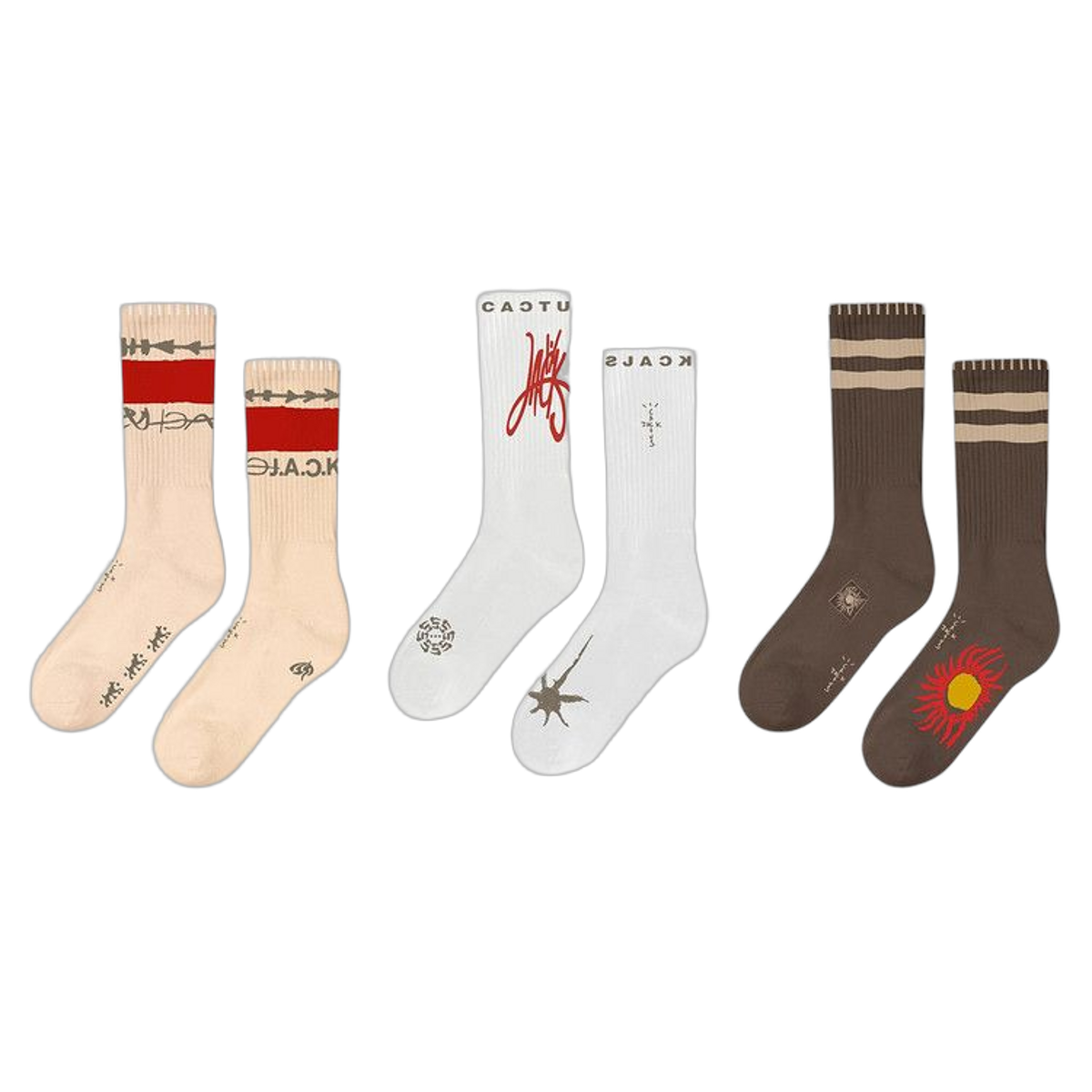 Cactus Jack by Travis Scott Reverse Jack Socks Trio Multicolor