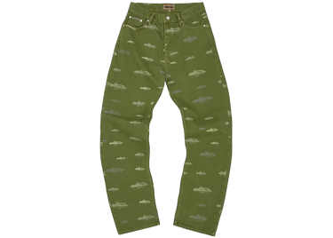 Corteiz Alcatraz Pattern Denim Jeans Khaki
