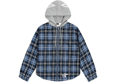 Sp5der Hooded Zip Flannel Shirt Jacket Blue Plaid - sp5der-hooded-zip-flannel-shirt-jacket-blue-plaid - View 1 | Next Step