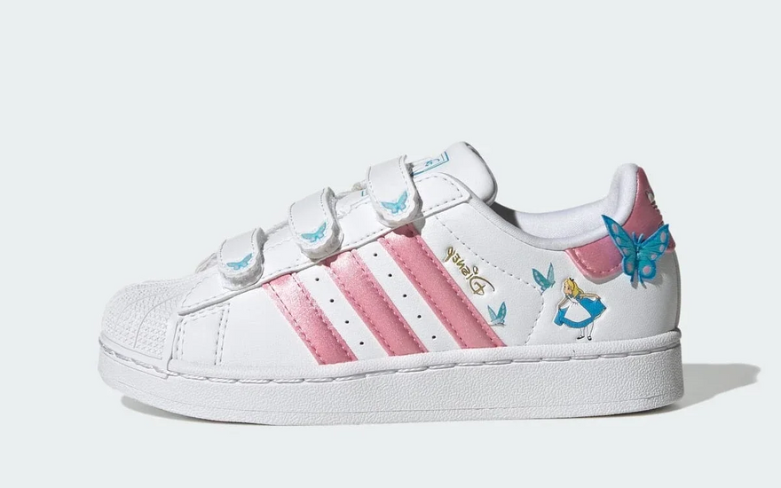 Adidas Superstar II Comfort Closure Disney White Light Pink Aquamarine (PS): la shell toe con magia de Alicia para peques