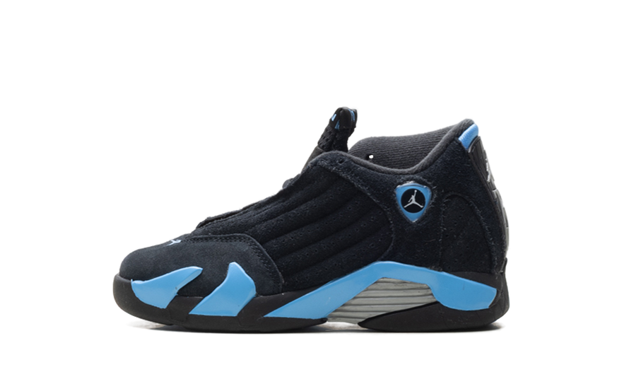 Air Jordan 14 Retro Black University Blue (2026) (PS) — Negro elegante y acento University Blue para jóvenes
