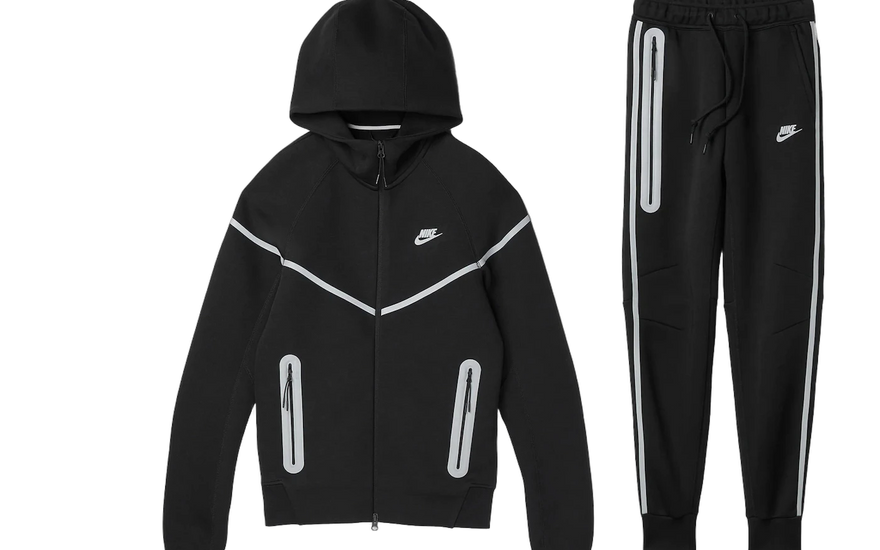 Nike Sportswear Tech Fleece Full Zip Hoodie & Joggers Reflective Details Set Black/Bemis Silver — Tech Fleece Set for Urban Style and Visibility