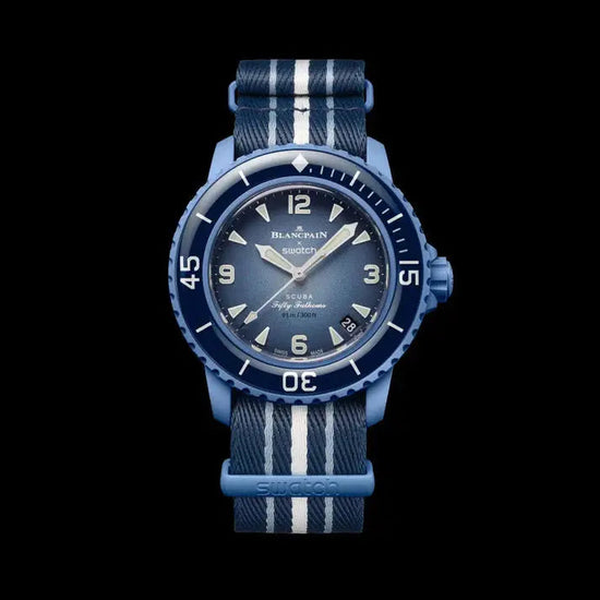 Blancpain x Swatch Scuba Fifty Fathoms Atlantic Ocean — Intense Blue Diving Watch 