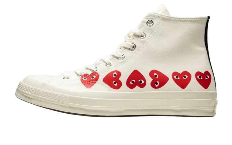 Converse Chuck Taylor All Star 70 Hi Comme des Garcons PLAY Multi-Heart White — Iconic white sneakers with hearts 
