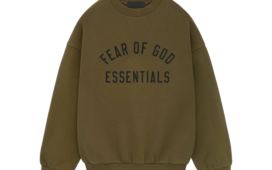 Fear of God Essentials Fleece Crewneck Olive: guía de talla, fit y cómo combinarla en 2026