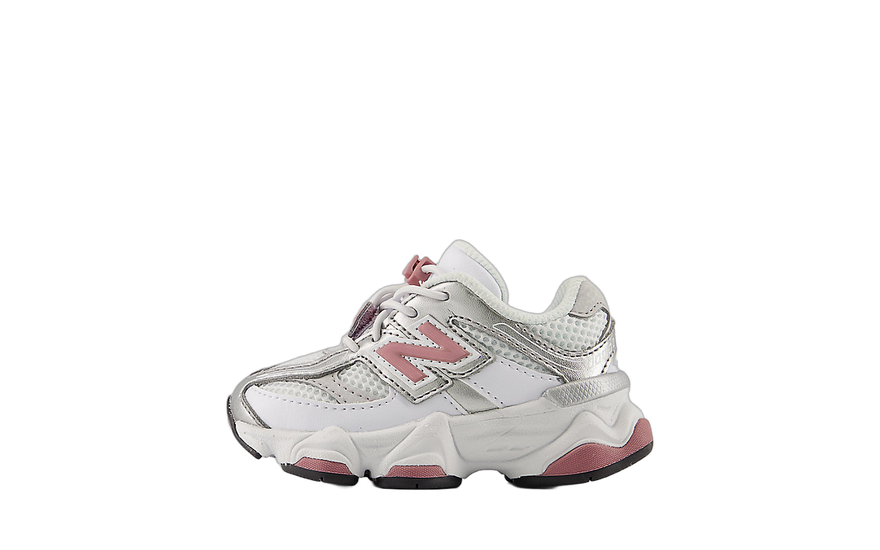 New Balance 9060 Bungee Lace White Rosewood Silver (TD) — Estilo retro con cordones bungee