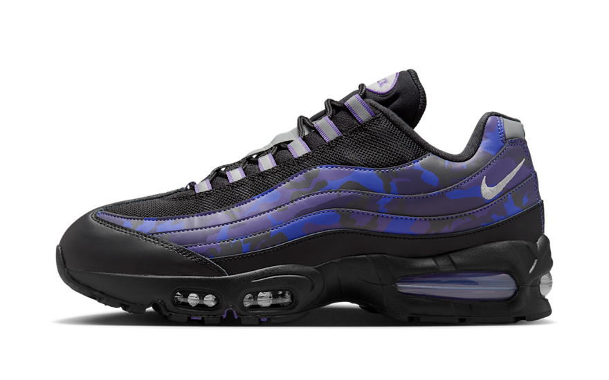 Nike Air Max 95 Court Purple Wild Grape Camo — Silueta retro con onda urbana
