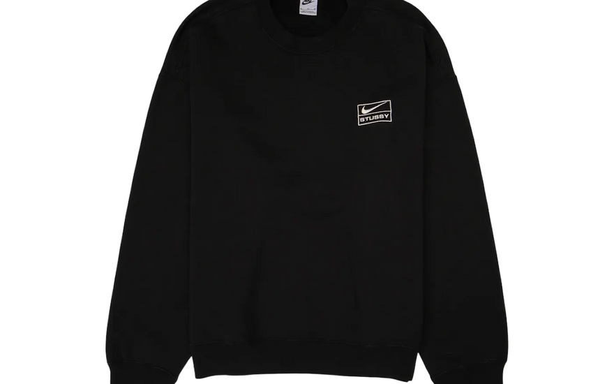 Nike x Stussy Wash Crew Fleece Black — Sudadera lavado vintage y estilo urbano