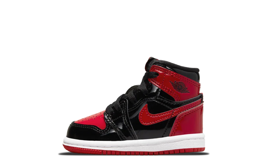 Air Jordan 1 Retro High OG Patent Bred (TD) — Classic shiny style for the little ones