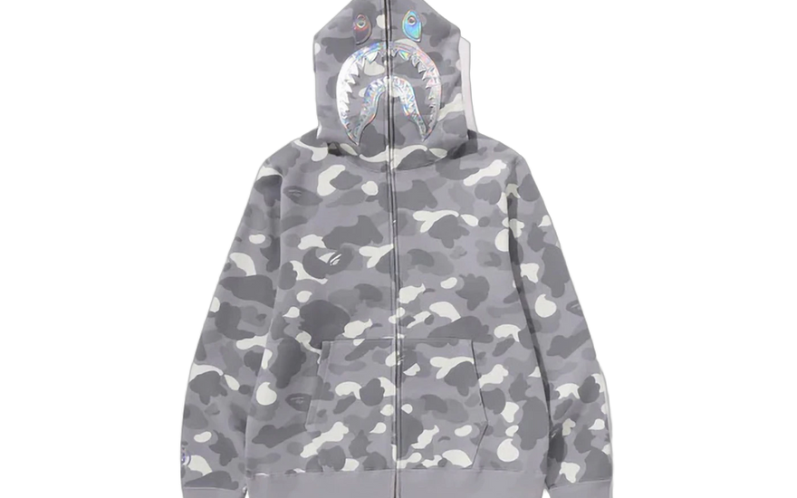 BAPE City Camo Shark Full Zip Hoodie (SS24) Gray: la sudadera shark que define tu look urbano