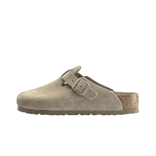 Birkenstock Boston Soft Footbed Suede Faded Khaki — comodidad que enamora