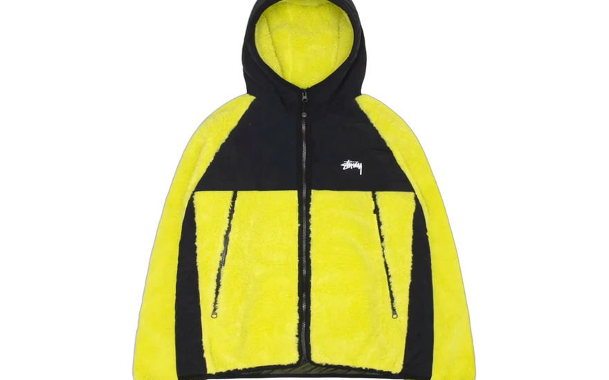 Stussy Sherpa Paneled Hooded Jacket Lime — La chaqueta sherpa que define tu moda urbana