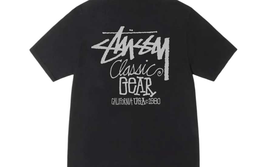 Stussy Classic Gear Pigment Dyed Tee Black - Vintage black t-shirt with pigment wash