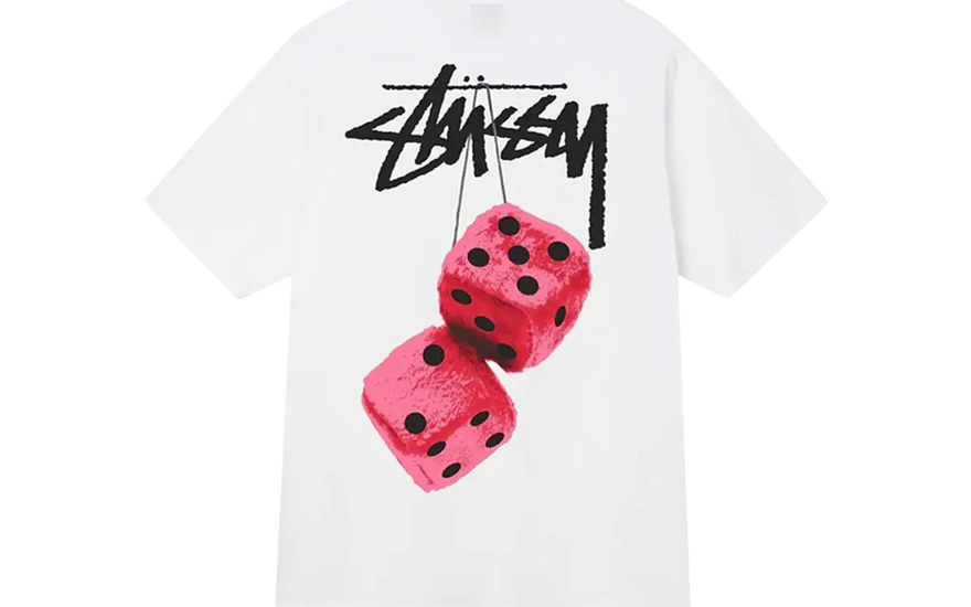 Stussy Fuzzy Dice Tee White: the white tee with the fuzzy graphic you need
