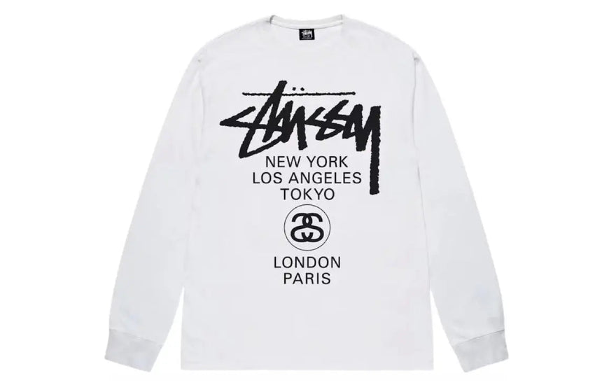 Stussy World Tour LS Tee White: the essential white streetwear t-shirt 