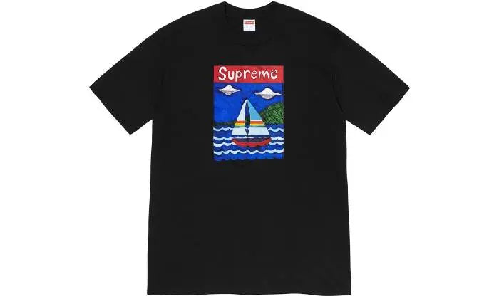 Supreme Sailboat Μαύρο T-shirt — Εικονίδιο της αστικής μόδας