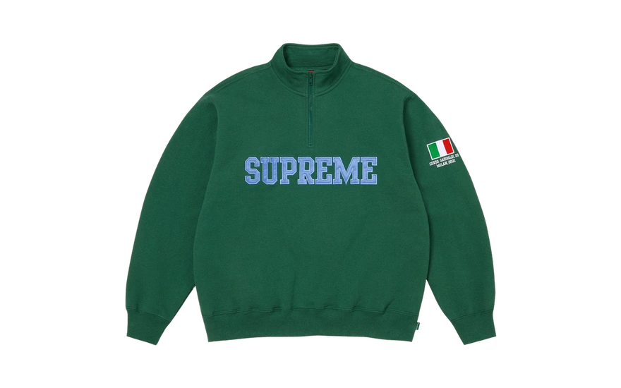 Supreme Shop Flag Half Zip Pullover Dark Green Milan: la pieza SS26 dedicada a la tienda de Milán