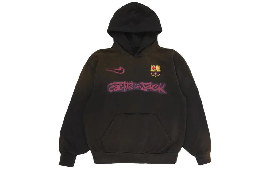 Travis Scott x Nike x FC Barcelona Mikina s potiskem sprejem černá — Ikonická mikina pouliční módy a fotbalu